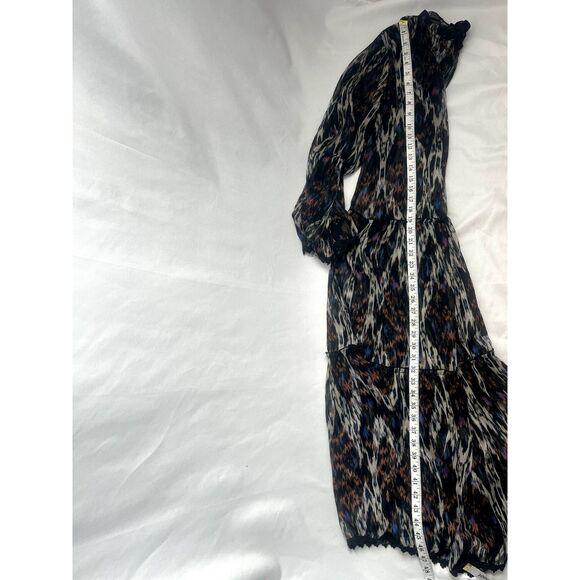 Vici Midi Shift Chiffon Abstract Flowy Dress Size L Chic Oversized Black Blue - Picture 10 of 10